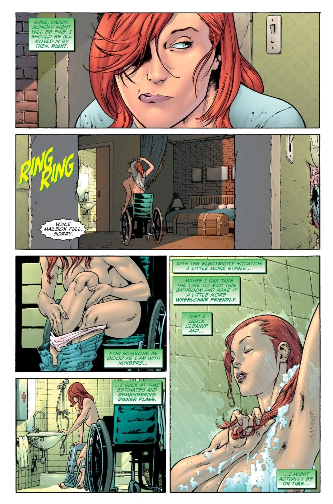 Barbara Gordon (Oracle), shower scene (Oracle: The Cure #1, 2009)